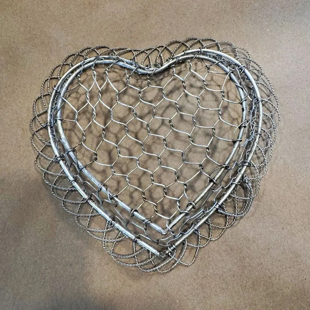 Heart Shaped Silver Metal Wire Decorative Basket with Handles, 7 in